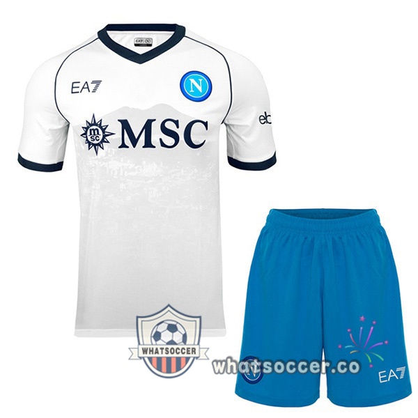 SSC Napoli Kids Away Soccer Jerseys White 2023-2024