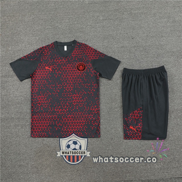 Manchester City Training T-Shirts + Shorts Red Black 2023-2024
