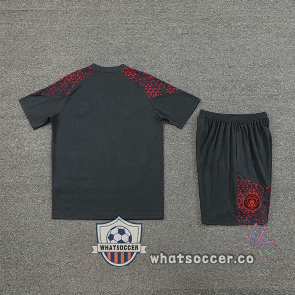Manchester City Training T-Shirts + Shorts Red Black 2023-2024