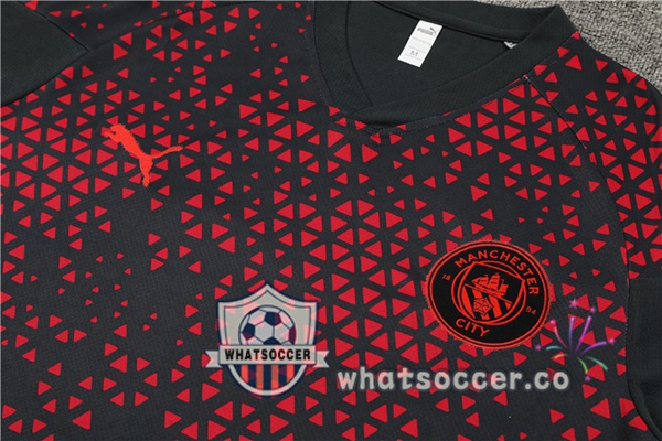 Manchester City Training T-Shirts + Shorts Red Black 2023-2024