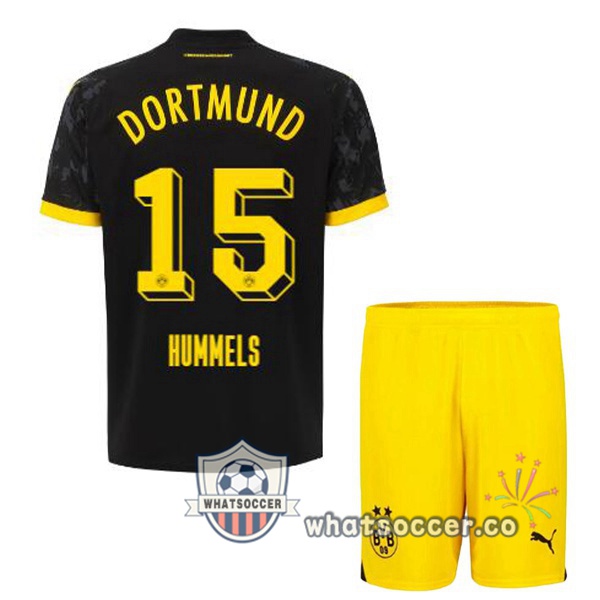Dortmund BVB (Hummels 15) Kids Away Soccer Jerseys Black 2023-2024