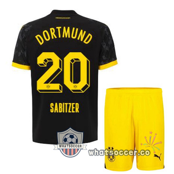 Dortmund BVB (Sabitzer 20) Kids Away Soccer Jerseys Black 2023-2024