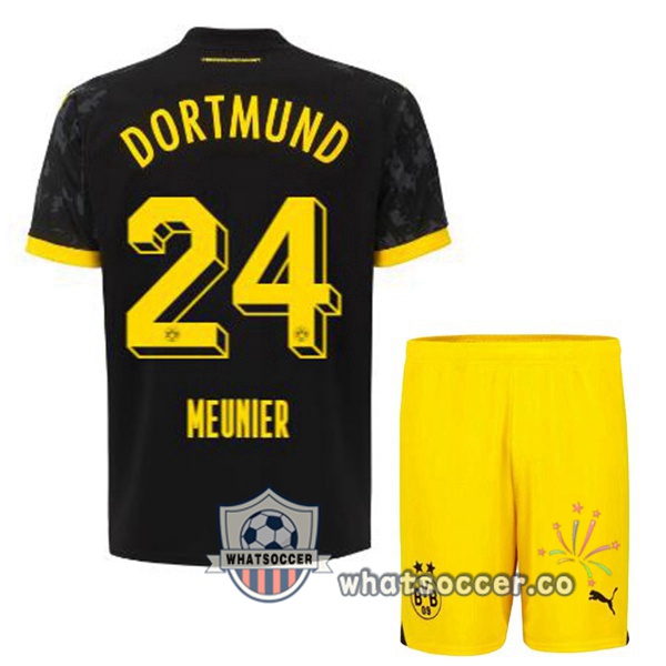 Dortmund BVB (Meunier 24) Kids Away Soccer Jerseys Black 2023-2024