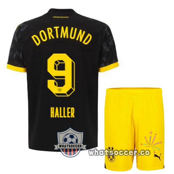 Dortmund BVB (Haller 9) Kids Away Soccer Jerseys Black 2023-2024