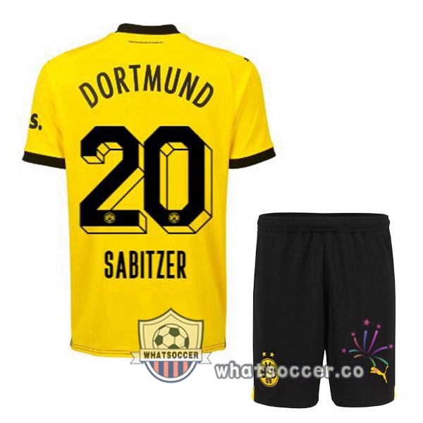 Dortmund BVB (Sabitzer 20) Kids Home Soccer Jerseys Yellow Black 2023-2024
