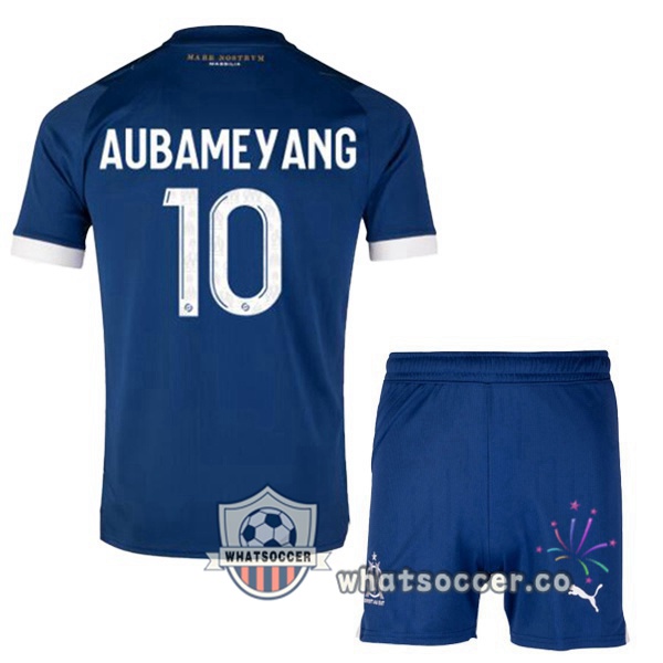 Olympique de Marseille (AUBAMEYANG 10) Kids Away Soccer Jerseys Blue 2023-2024