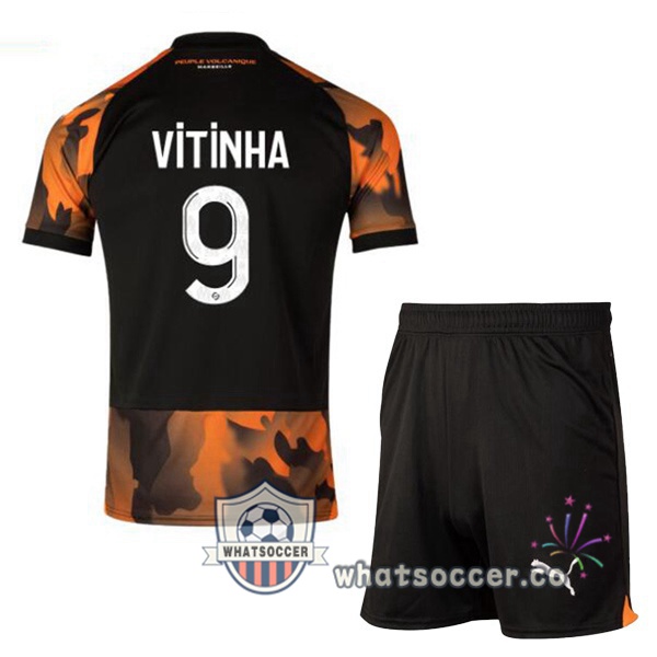 Olympique de Marseille (VITINHA 9) Kids Third Soccer Jerseys Black Yellow 2023-2024