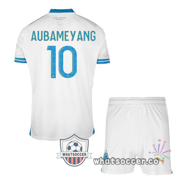Olympique de Marseille (AUBAMEYANG 10) Kids Home Soccer Jerseys White 2023-2024