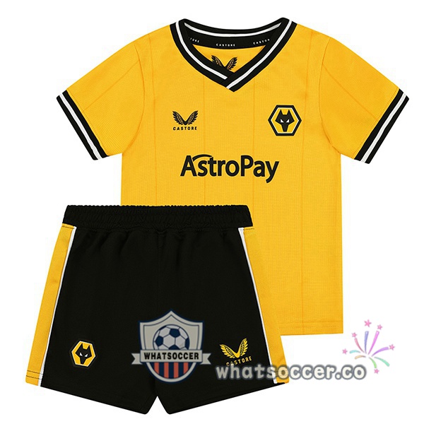 Wolves Kids Home Soccer Jerseys Yellow 2023-2024