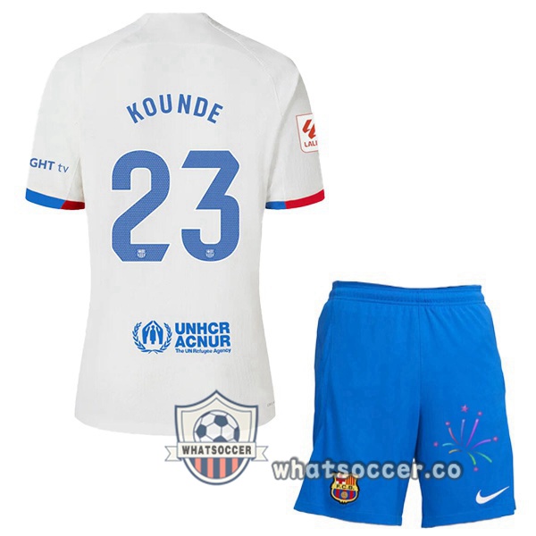 FC Barcelona (KOUNDE 23) Kids Away Soccer Jerseys White 2023-2024