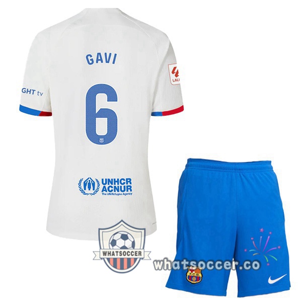 FC Barcelona (GAVI 6) Kids Away Soccer Jerseys White 2023-2024