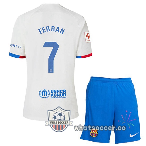 FC Barcelona (FERRAN 7) Kids Away Soccer Jerseys White 2023-2024
