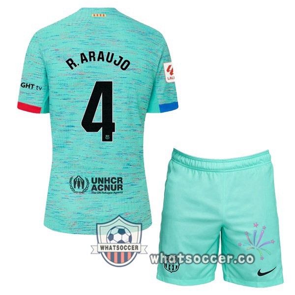 FC Barcelona (R. ARAUJO 4) Kids Third Soccer Jerseys Green 2023-2024