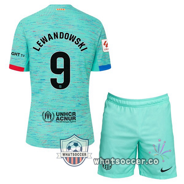 FC Barcelona (LEWANDOWSKI 9) Kids Third Soccer Jerseys Green 2023-2024