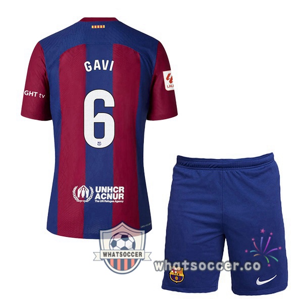 FC Barcelona (GAVI 6) Kids Home Soccer Jerseys Blue Red 2023-2024