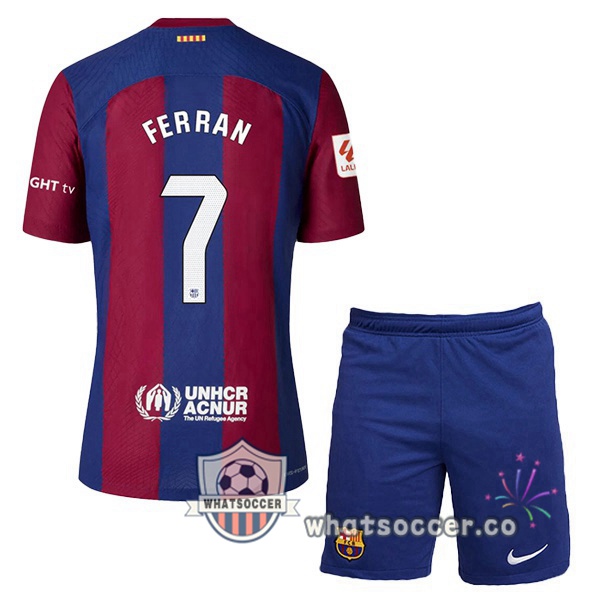FC Barcelona (FERRAN 7) Kids Home Soccer Jerseys Blue Red 2023-2024