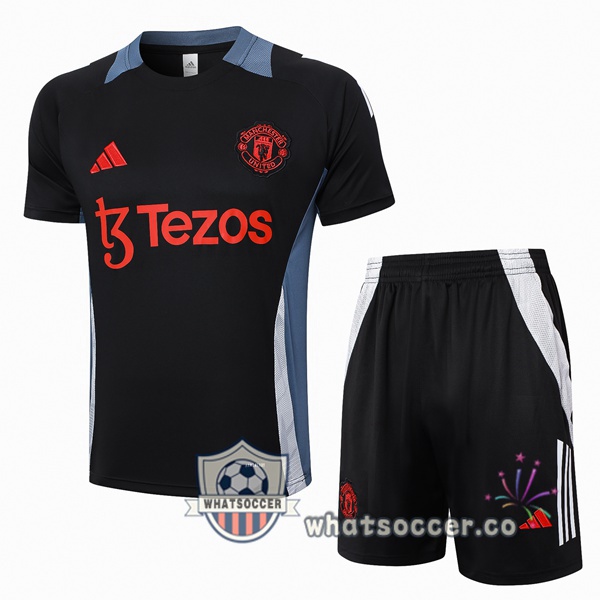 Manchester United Training T-Shirts + Shorts Black 2024-2025