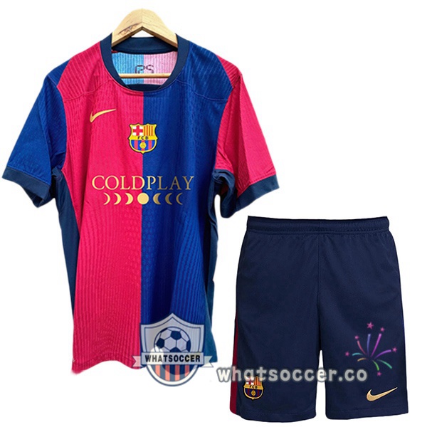 FC Barcelona Kids Home Soccer Jerseys COLDPLAY Blue Red 2024-2025