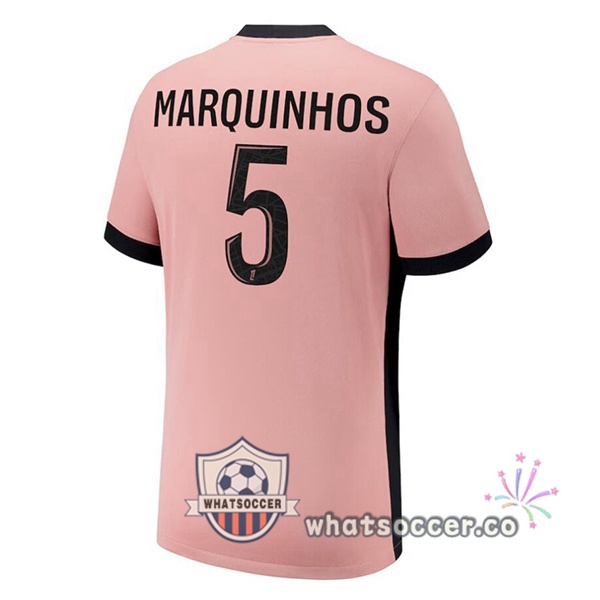 Paris PSG (Marquinhos 5) Third Soccer Jerseys Rose 2024-2025