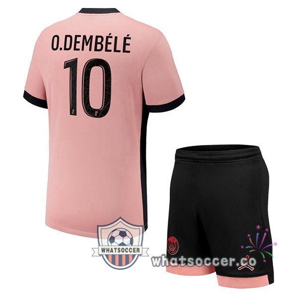 Paris PSG (O.Dembélé 10) Kids Third Soccer Jerseys Rose 2024-2025