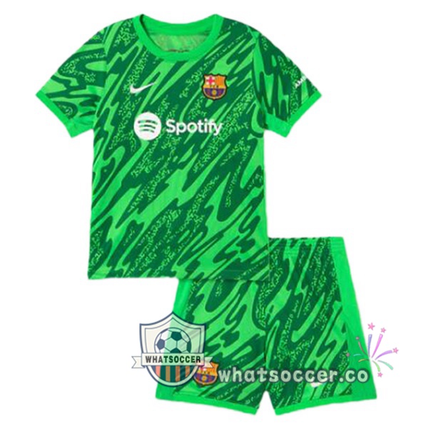FC Barcelona Kids Goalkeeper Soccer Jerseys Spotify Green 2024-2025