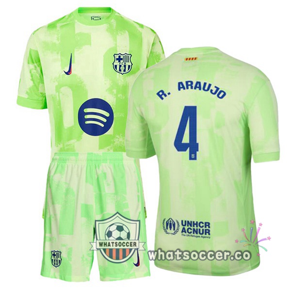 FC Barcelona (R. ARAUJO 4) Kids Third Soccer Jerseys Green 2024-2025