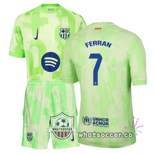 FC Barcelona (FERRAN 7) Kids Third Soccer Jerseys Green 2024-2025