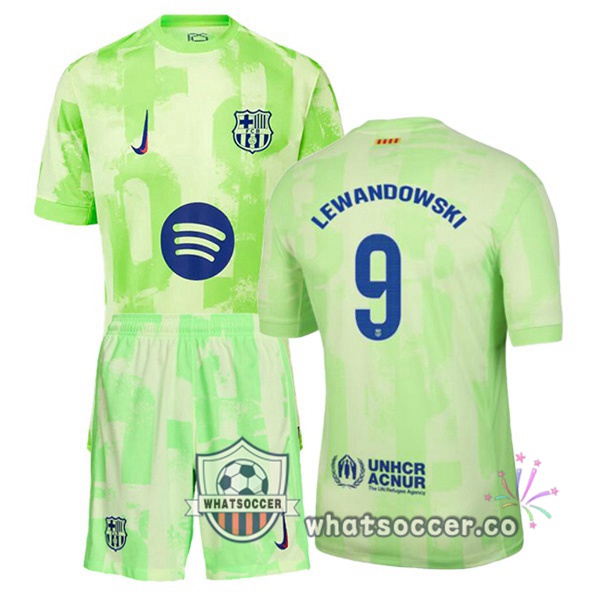 FC Barcelona (LEWANDOWSKI 9) Kids Third Soccer Jerseys Green 2024-2025