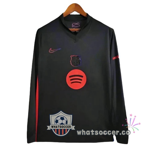 FC Barcelona Away Soccer Jerseys Long Sleeve Black 2024-2025