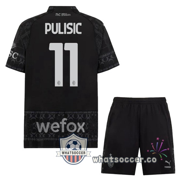AC Milan (Pulisic 11) Kids Four Soccer Jerseys Black 2023-2024