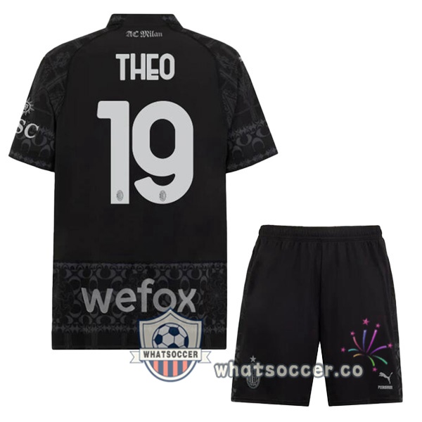 AC Milan (Theo 19) Kids Four Soccer Jerseys Black 2023-2024