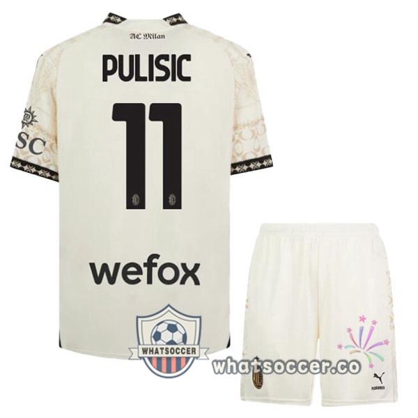AC Milan (Pulisic 11) Kids Four Soccer Jerseys Yellow 2023-2024