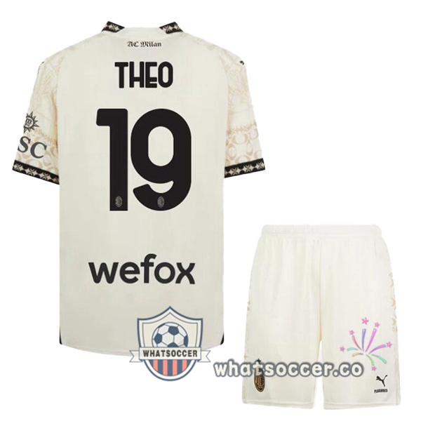 AC Milan (Theo 19) Kids Four Soccer Jerseys Yellow 2023-2024