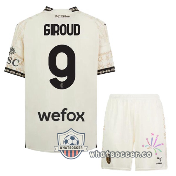 AC Milan (Giroud 9) Kids Four Soccer Jerseys Yellow 2023-2024