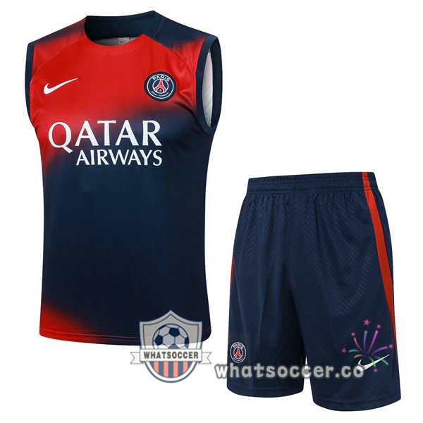 Paris PSG Soccer Vest + Shorts Blue Royal Red 2024-2025