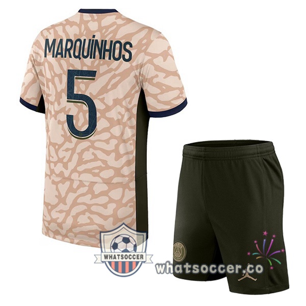 Paris PSG (Marquinhos 5) Kids Four Soccer Jerseys Rose 2023-2024