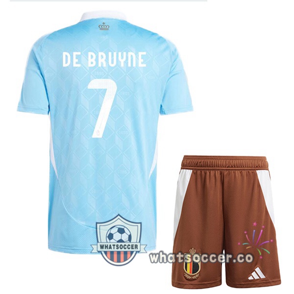 Belgium (DE BRUYNE 7) Kids Away Soccer Jerseys Blue 2024-2025