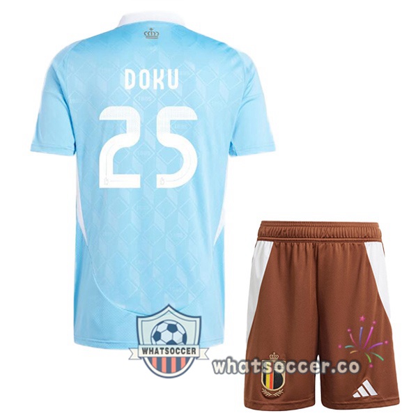Belgium (DOKU 25) Kids Away Soccer Jerseys Blue 2024-2025