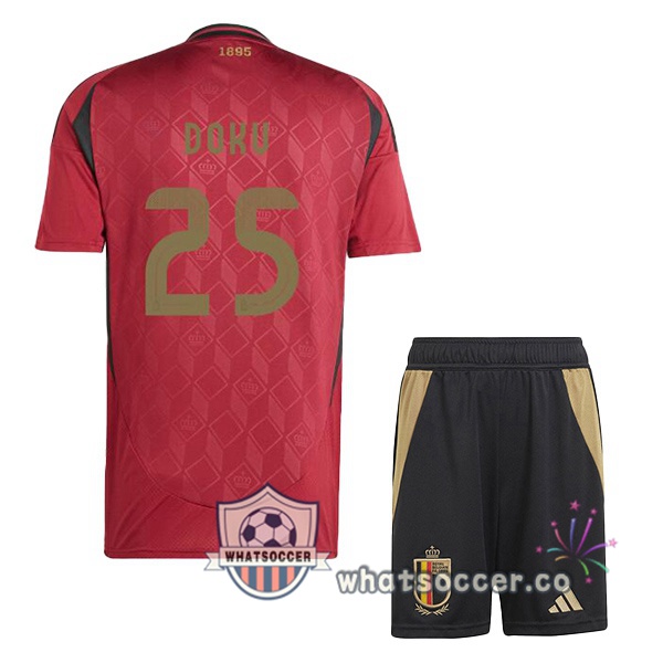 Belgium (DOKU 25) Kids Home Soccer Jerseys Red 2024-2025