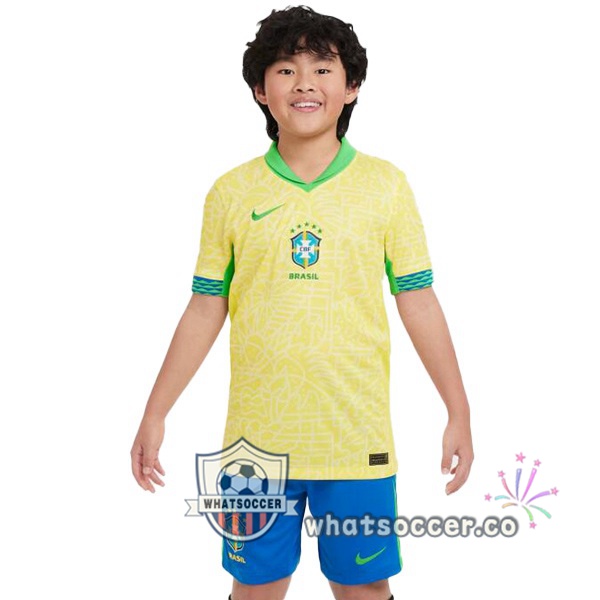 Brazil Kids Home Soccer Jerseys Yellow 2024-2025