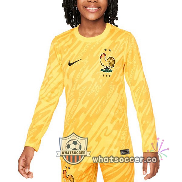 France Kids Goalkeeper Soccer Jerseys Long Sleeve Yellow 2024-2025