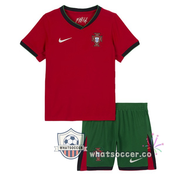 Portugal Kids Home Soccer Jerseys Red 2024-2025