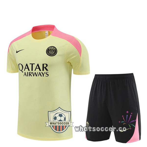 Paris PSG Training T-Shirts + Shorts Yellow 2024-2025