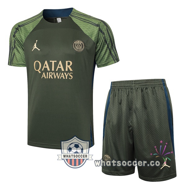 Paris PSG Training T-Shirts + Shorts Green 2024-2025
