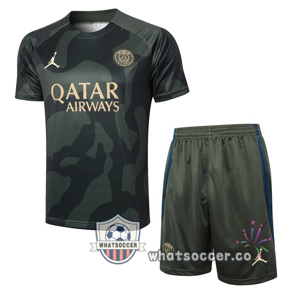 Paris PSG Training T-Shirts + Shorts Green 2024-2025