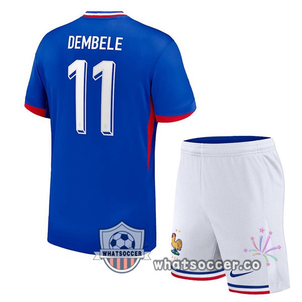 France (DEMBELE 11) Kids Home Soccer Jerseys Blue 2024-2025