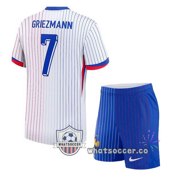 France (GRIEZMANN 7) Kids Away Soccer Jerseys White 2024-2025