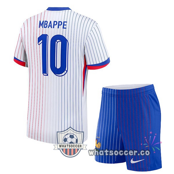 France (MBAPPE 10) Kids Away Soccer Jerseys White 2024-2025