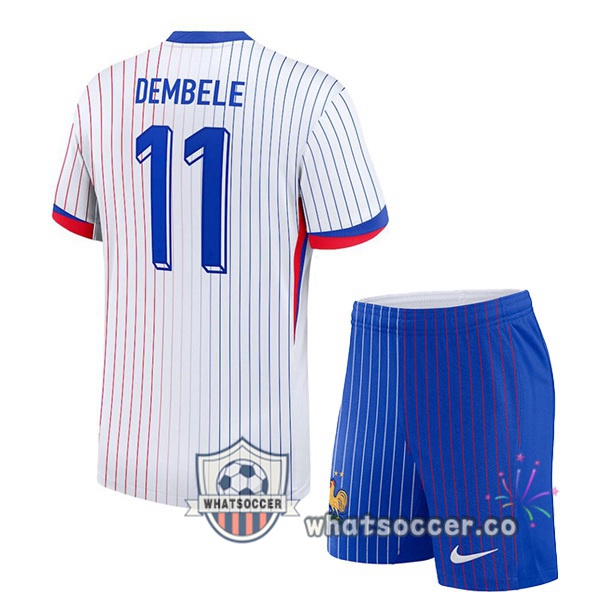 France (DEMBELE 11) Kids Away Soccer Jerseys White 2024-2025
