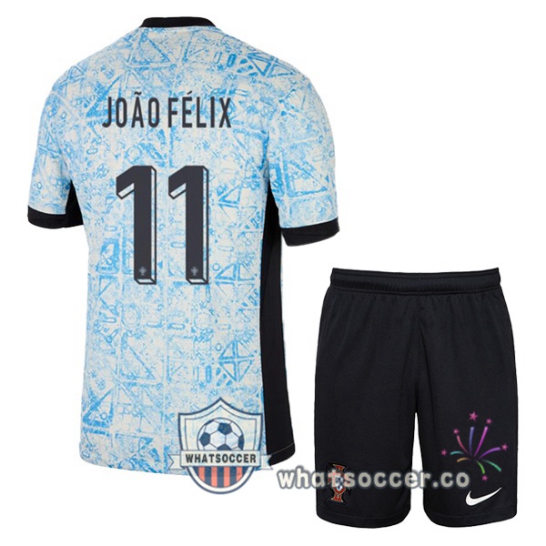 Portugal (JOÃO FÉLIX 11) Kids Away Soccer Jerseys Blue White 2024-2025